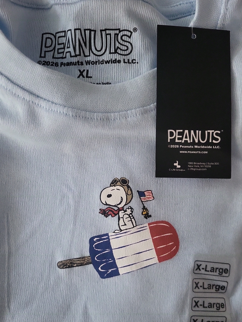 NWT! Viral Peanuts Light Blue Snoopy Popsicle Graphic Crop Tee